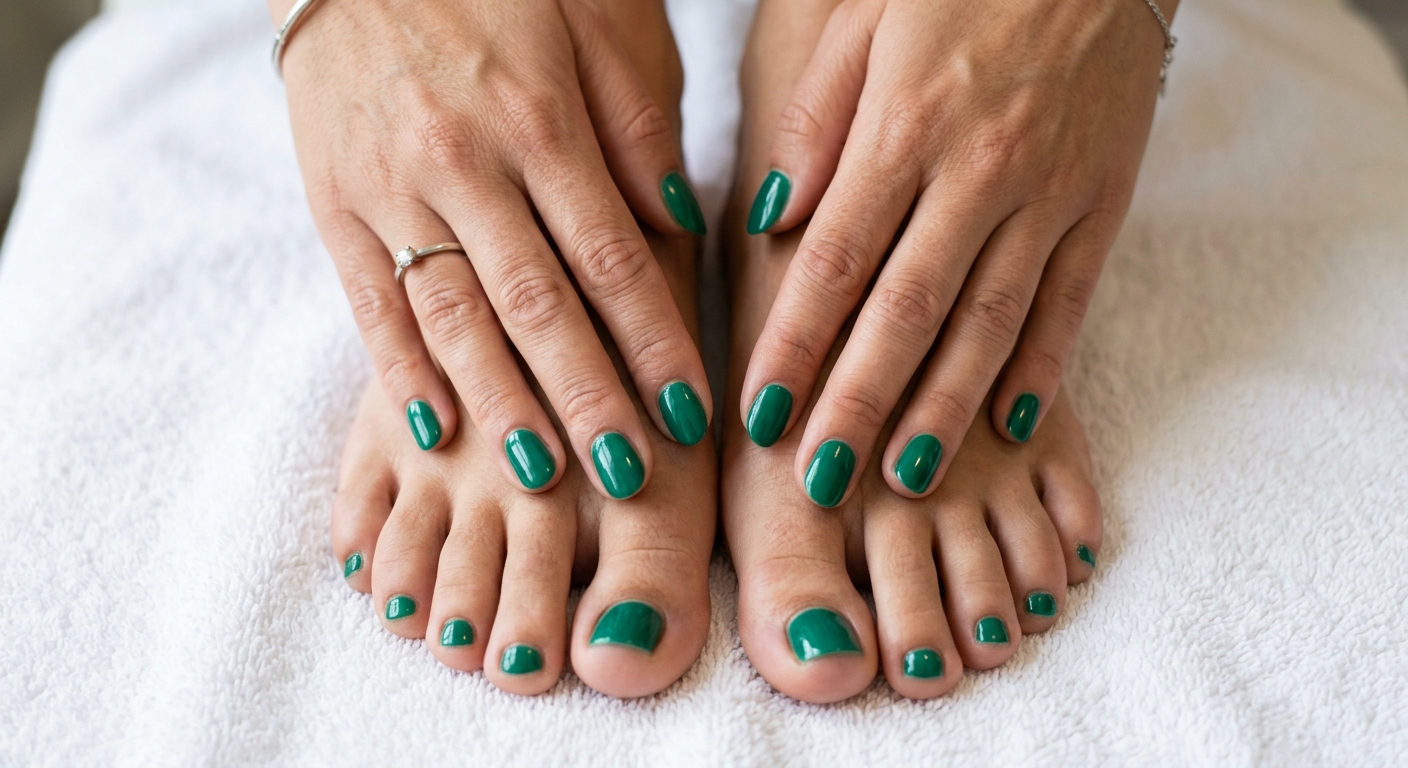 Manicura y pedicura con esmaltado Gelish en tono verde